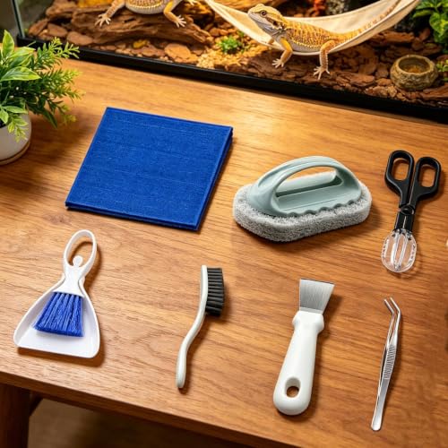 Genérico Reptile Tank Cleaning Kit - with Dustpan, Brush and Feeding Tweezers | Terrarium Cleaner for Reptiles, for Gecko, Snake, Turtle, Frog, Habitat