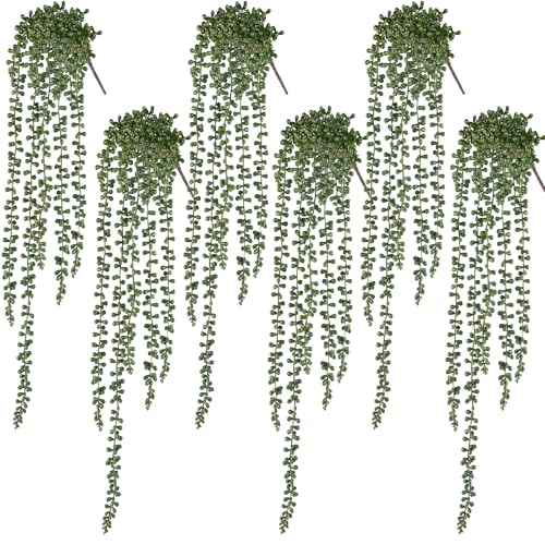 6 Pcs String of Pearls Plant Artificial Hanging Succulents Plants Draping Greenery Fake Hanging Greenery Vines Decoration for Home Garden Indoor and Outdoor - color: 6pcs Green