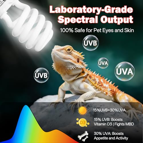 UVB Light for Reptiles 15.0: 26W UVA UVB Reptile Light Bulb for Intense Desert Species - Reptile UVB Light Terrarium Compact Fluorescent Lamp for Reptile and Amphibian with Free UV Sensor Card - size: 6.5INCH-15.0