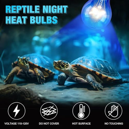 Sxminer 6 Pcs 100W Reptile Night Heat Lamp Bulbs - Infrared Ceramic Heat Emitter for Terrarium, No Light Disturbance A19 E26 Base 110V for Turtle, Lizard, Chickens Coop((Blue)