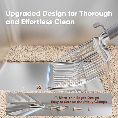 Metal Cat Litter Scoop, Large Cat Scooper with Deep Shovel & Dual Sifting Holes for Fast & Precise Sifting, Space Aluminum Kitty Litter Scooper with Long Handle & Easy-to-Hang Hook - Grey - color: Grey