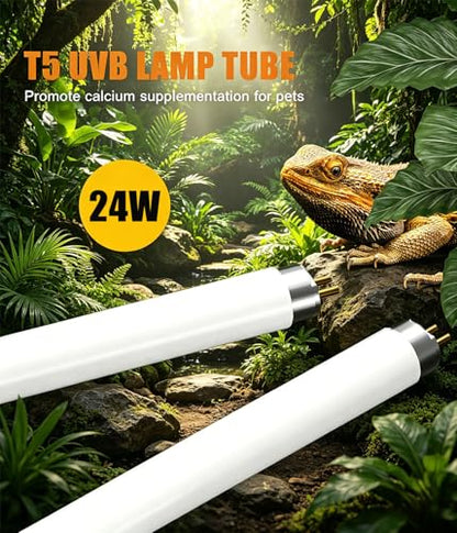 3 Pack 5.0 UVB Light for Reptiles, T5 HO 24 Watt Reptile Lamp Tube, Fluorescent UVB Bulb, Basking Light for Bearded Dragon, Simulate Natural Sunlight for Reptiles and Amphibians