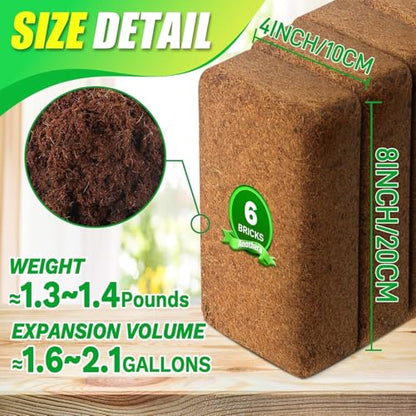 Coco Coir Brick for Plants-8 Pack Premium Coconut Bricks, 100% Organic Peat Moss, Fiber Coconut Husk for Planting, Gardening, Potting Soil Substrate - size: 8pcs