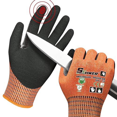 Schwer ProGuard Highest Level Cut Resistant Work Gloves PR3326 for Extreme Protection，ANSI A9 Cut Gloves with Reinforced Thumb, Non Slip, Breathable, Durable, Touch-screen, Orange1 Pair（S） - color: Orange, size: Small