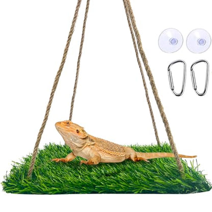 FlidRunest Large Green Bearded Dragon Hammock, Soft Reptile Lounger Terrarium Hanging Hammock for Hermit Crab, Lizard