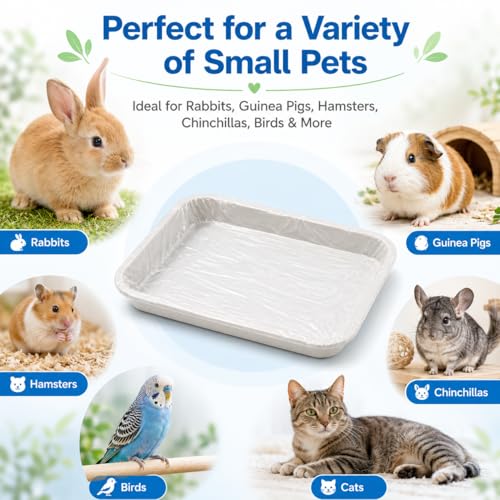 60 Pack Disposable Small Animal Cage Liners with Elastic Edge - Fits Trays up to 50" Perimeter (e.g. 15"x10") - Rabbit Litter Box Liners & Easy Clean Bunny Supplies