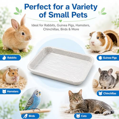 60 Pack Disposable Small Animal Cage Liners with Elastic Edge - Fits Trays up to 50" Perimeter (e.g. 15"x10") - Rabbit Litter Box Liners & Easy Clean Bunny Supplies