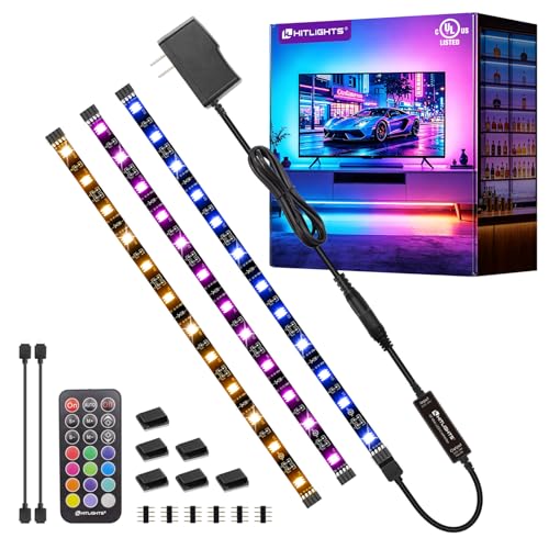 HitLights LED Strip Lights 3 Pre-Cut 12Inch/36Inch LED Light Strip Flexible Color Changing 5050 LED Accent Kit with RF Remote, Power Supply, and Connectors for TV, Home, DIY Decoration - size: 3 X 1.0FT (3FT)