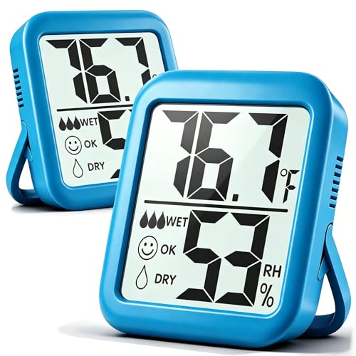 Antonki 2 Pack Room Thermometer for Home, Hygrometer Indoor Humidity Meter Gauge, Digital Temperature and Humidity Monitor Sensor for House, Terrarium, Incubator, Greenhouse - Battery Included - color: 2 Pcs* Clear Blue
