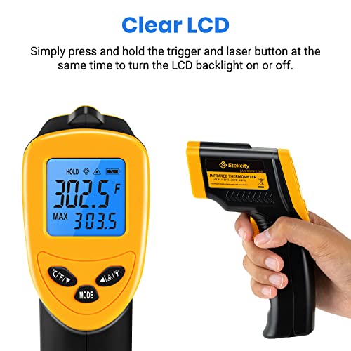 Etekcity Infrared Thermometer Laser Temperature Gun 1080, -58°F~ 1130°F for Meat Food Candy Pizza Oven, Heat Gun for Cooking, Kitchen, Fridge, Reptile, BBQ, HAVC, Adjustable Emissivity & Max Measure - color: Laser Yellow, style: Advanced