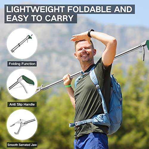 60" Snake Tongs Collapsible Grabber, Professional Reptile Snake Catcher Wide Jaw Handling Tool, Stainless Steel Snake Hook - size: 60 inch