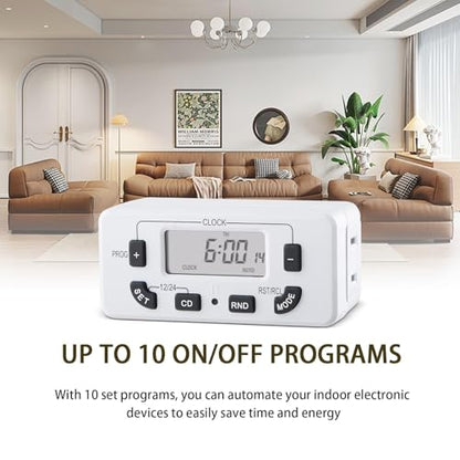 7 Day Programmable Digital Timer Outlet, Indoor Timer with Single Plug-in, Suitable for Lamp, Fan, Aquarium, 15A 1/2HP, 2 Pack - size: 2 PACK
