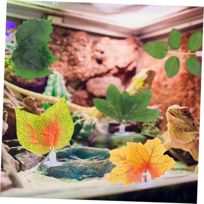 Cabilock 10pcs Reptile Terrarium Plants Artificial Simulation Leaf Decor with Suction Cups for Lizard Chameleon Snake Habitat and Climbing Tank Supplies