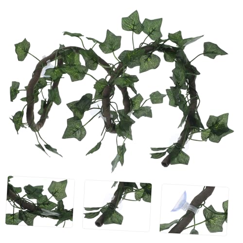 WOONEKY 1m Jungle Vines Rattan Strip Decor for Reptile Habitats Flexible and Curved Design Suckers for Lizard Frogs Snakes and More Cups and Leaf