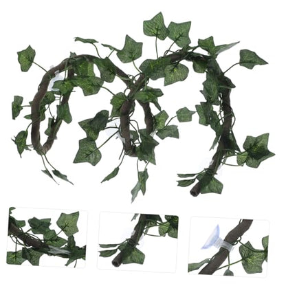 WOONEKY 1m Jungle Vines Rattan Strip Decor for Reptile Habitats Flexible and Curved Design Suckers for Lizard Frogs Snakes and More Cups and Leaf