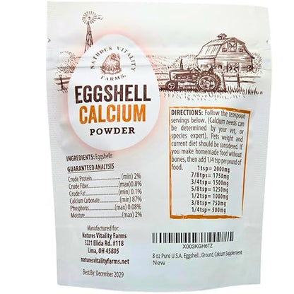 8 oz Pure U.S.A. Eggshell Powder for Dogs/Cats, Finely Ground, Calcium Supplement