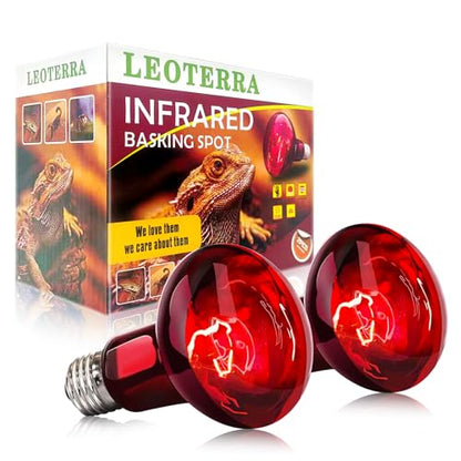 Leoterra 50w Reptile Night Heat Bulb Red Infrared Night Heat Lamp 10-20 Gallon Terrarium Use Thickened Glass (2-Pack) for Geckos, Frogs, Small Snakes,Bearded Dargon Night Use 2000+ Hours Service Life - style: R6350 Red Night Heat Bulb