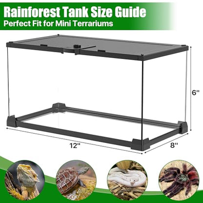Reptile Terrariums Mini Glass Tank 12" x 8" x 6" Habitat, Top-Opening Mesh Lid with Latch, 360° Clear View, Ventilated Enclosure for Jumping Spiders, Tarantulas, Froglets & Isopods - size: 12" x 8" x 6"