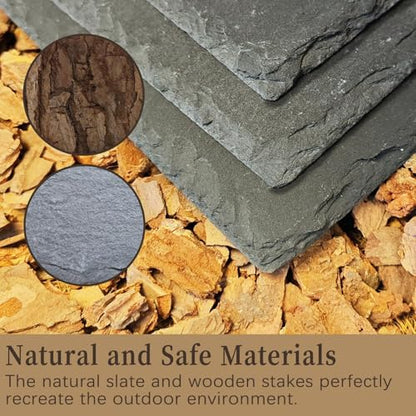 Bearded Dragon Basking Platform,Reptile Basking Platform Slate Rocks with Wooden Pile,Leopard Gecko Hides and Caves Climbing Tank Accessories for Lizards Snakes Tortoise Ball Python(Small)