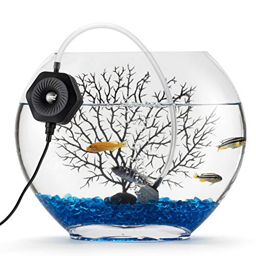 hygger Quiet Mini Small Aquarium Air Pump Betta Fish Tank Bubbler Oxygen Aeration Pump with Air Stone Tubing Suction Cup for 0.5-15 Gal Fish Bowl