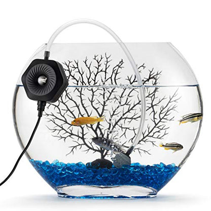 hygger Quiet Mini Small Aquarium Air Pump Betta Fish Tank Bubbler Oxygen Aeration Pump with Air Stone Tubing Suction Cup for 0.5-15 Gal Fish Bowl
