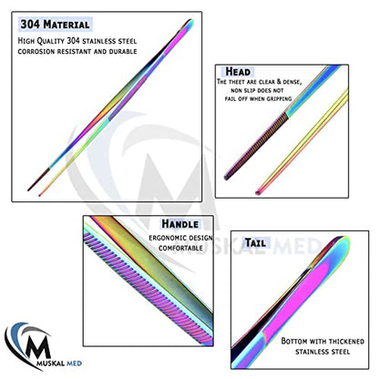 Aquarium Tweezers Stainless Steel Straight Tweezers For Fish Tank Aquatic Plants Long Handle Reptile Feeding Tongs,24 Inch Multi Rainbow Color
