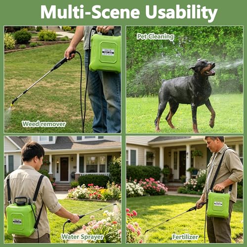Upgraded 2-Gallon Battery Sprayer Used for Fertilizer, Pesticides, Weeds & Pests, – USB Charging, 6 Nozzles, 2 Speeds, Retractable Wand, Adjustable Shoulder Strap (Green) - color: Green