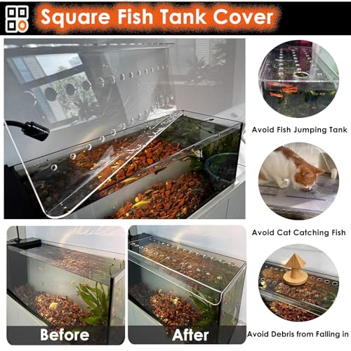 Acrylic Aquarium Anti-Jump Cover, Cat-Proof Terrarium Lid, Fish Tank Hood with Hole, 8-20 Inch Wide, Top Mount Fish Tank Protector for Pets and Aquatic Life - size: L45xW40cm/17.7x15.7in