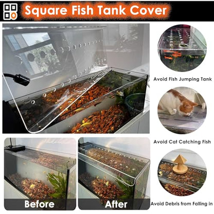 Acrylic Aquarium Anti-Jump Cover, Cat-Proof Terrarium Lid, Fish Tank Top Mount Hood with Hole, 8-20 Inch Wide (L40xW20cm/15.7x7.9in) - size: L45xW30cm/17.7x11.8in