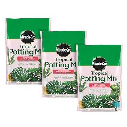 Miracle-Gro Tropical Potting Mix, For Container Plants, Use with Snake Plants, Spider Plants, Pothos, Monstera, 6 qt., 3-Pack - size: 3 Pack, style: Potting Mix