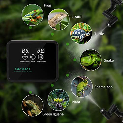 Reptile Misting System with Timer | Reptile Mister with 360°Adjustable Misting Nozzles for Terrariums Amphibian Lizard Snake Frog Plants