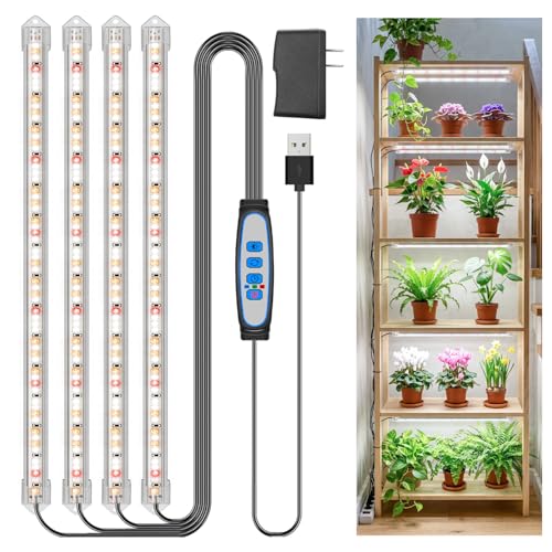 Kullsinss Grow Lights for Indoor Plants, 16" Full Spectrum Plant Grow Light Strip with Upgrade Timer 6/12/16 Hrs, 3 Spectrum Modes, 240 LEDs Sunlike Growing Lamp for Seedlings Hydroponics Succulent - color: 4 Bars, size: 1 Pack