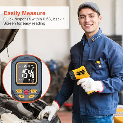 Infrared Thermometer Gun, -58℉ to 1472℉ (-50℃～800℃), High Precision Non-Contact Laser Temperature Gun with Backlit LCD, IR Thermometer for Cooking, Pizza Oven, Automotive, Industrial Use