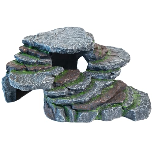 Reptile Hide & Cave Hideout Rainforest Series - Reptile Ledge Hide, Basking Rock, Terrarium & Aquarium Decor, Decorative Resin for Lizards, Fish, Snakes, Amphibians, Small Animals