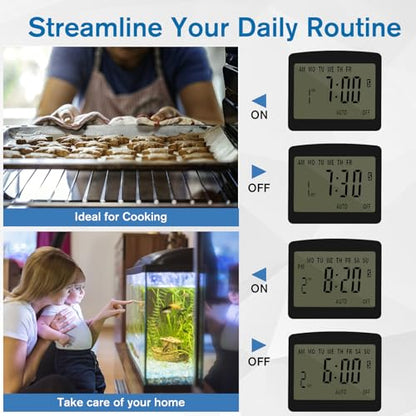 Timers Plug 7-Day 24 Hour Infinite Repeat Cycle Programmable Timed Electrical Power Switch with Countdown Delay on Off Function for Lights and Appliances