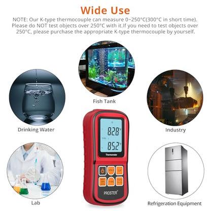 Proster Digital Thermocouple Temperature Thermometer Dual Channel - with Two K-Type Thermocouple Probe, Backlight LCD Thermometer for K J T E R S N Type