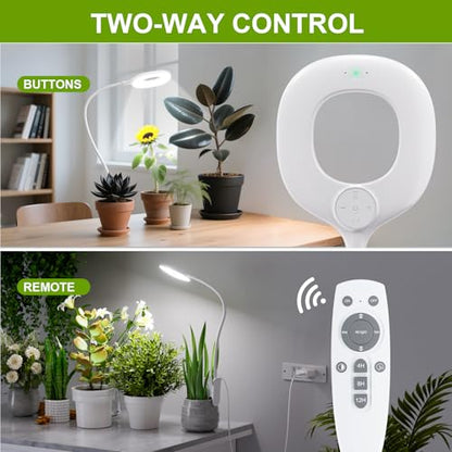 Full Spectrum Grow Lights for Indoor Plants, Clip On Plant Lights for Indoor Growing with 4/8/12H Timer, 3 Light Modes, 10 Dimmable Levels, Adjustable Gooseneck, Remote Control