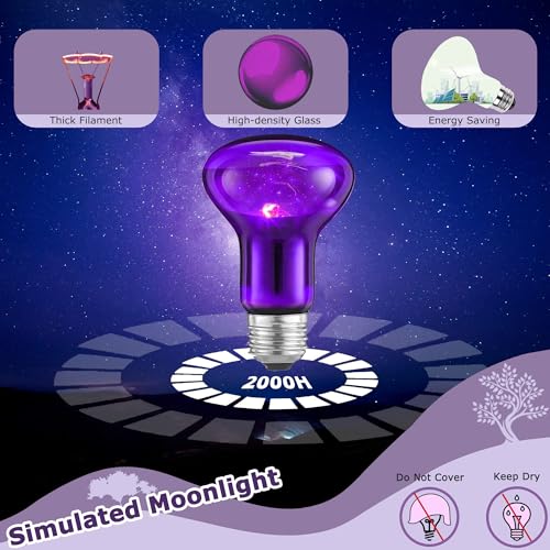 75W Reptile Night Light Bulb – Purple Basking Spot Lamp with Simulated Moonlight for Lizards, Chameleons, Snakes, Turtles, Amphibians – UVA Heat Light – 2 Pack | 3.2" - color: Purple, size: 75W - Gen1 - R63