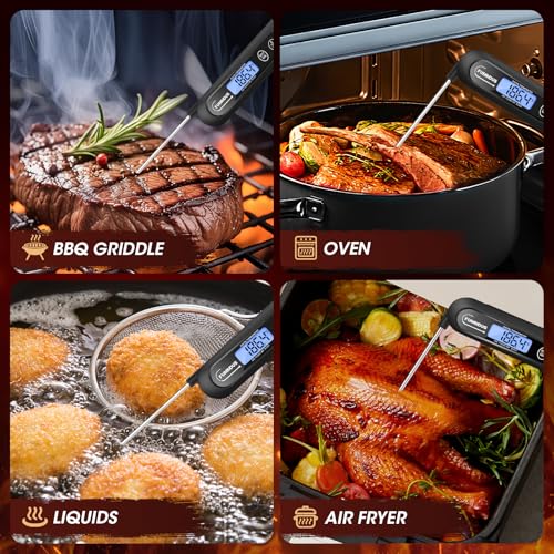 Meat Thermometer Digital, 3S Instant Read Food Thermometer for Cooking with Backlight & Magnet, Foldable Temperature Probe Kitchen Gadgets Essentials for BBQ Oven Grill Smoker Candy - color: Black