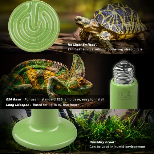 Simple Deluxe 150W Mini Ceramic Heat Emitter Reptile Heat Lamp Bulb No Light Emitting Brooder Coop Heater for Amphibian Pet & Incubating Chicken, 2 Pack, Green - color: Green, style: 150W