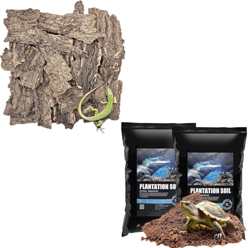 VCEPJH Reptile Bark Bedding Cork Bark for Reptiles Flat Cork Wood and Loose Coconut Fiber Substrate Coco Coir Reptile Bedding Tarantula Substrate Soil Habitat for Snake Bearded Dragon Spiders Hermit C