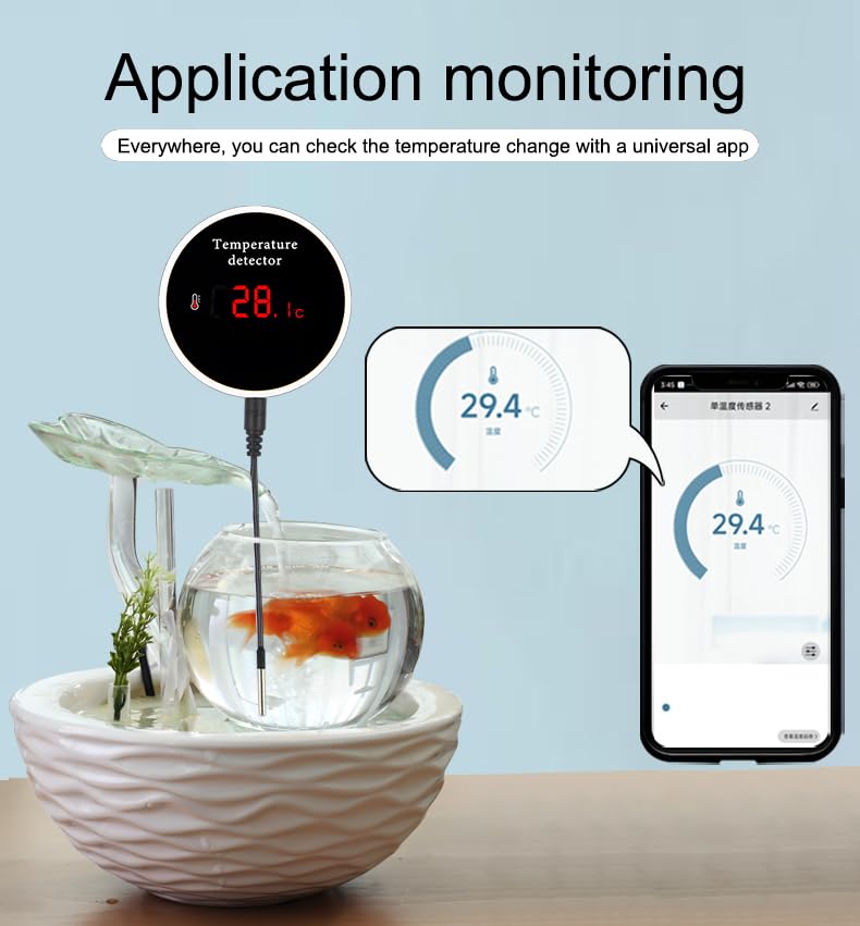 WiFi Refrigerator Thermometer: Digital Fridge Thermometer, LCD Display,App Notification, Remote App Monitor for Pool, Hot Tub, Fish Tank (Temperature) - color: Temperature