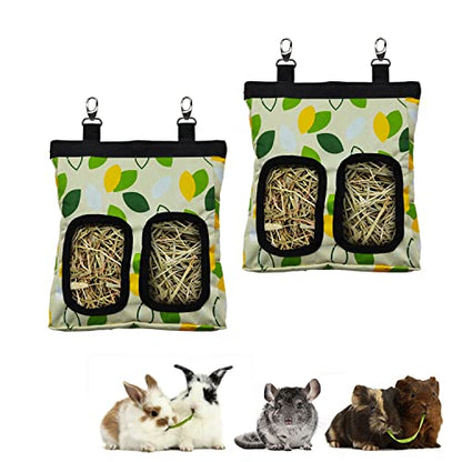 Guinea Pig Hay Feeder, Hanging Rabbit Hay Feeder Bag for Guinea Pigs Bunnies Chinchillas. M, Green Leaves, 2 Count - color: GreenleavesX2
