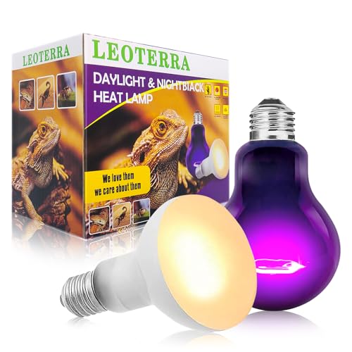 Leoterra 75W Reptile Incandescent Night Black Heat Lamp and 75w UVA Daylight Heat Lamp Combo Pack E26 Base 110v Long Service Life for Lizard Bearded Dragon Chicken Coop,Dog House Use… - style: 75w