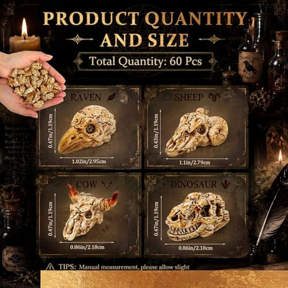 Geelin 60 Pcs Mini Resin Animal Skull Heads Miniature Animal Skulls Figurines Bulk for Sand Box Mini Skull Figurine for Reptiles Hideouts Crafts Micro Landscape Decor