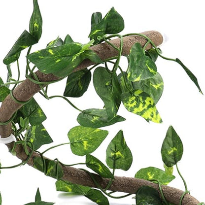 Lizard Climbing Jungle Vines, Flexible Reptile Leaves with Suction Cups Tool Decor for Gecko, Snakes and Bearded Dragon (Rattan + Green Radish Leaves) - size: Rattan + green radish leaves