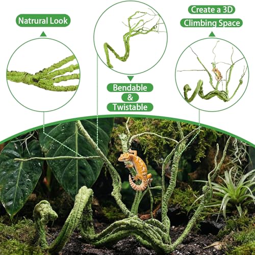 Reptile Vines, Reptile Plants for Bearded Dragon Tank Accessories, Chameleon Cage Accessories, Flexible Jungle Climbing Vines, Terrarium Fake Plants Habitat Decor for Chameleon, Lizards, Gecko, Snake