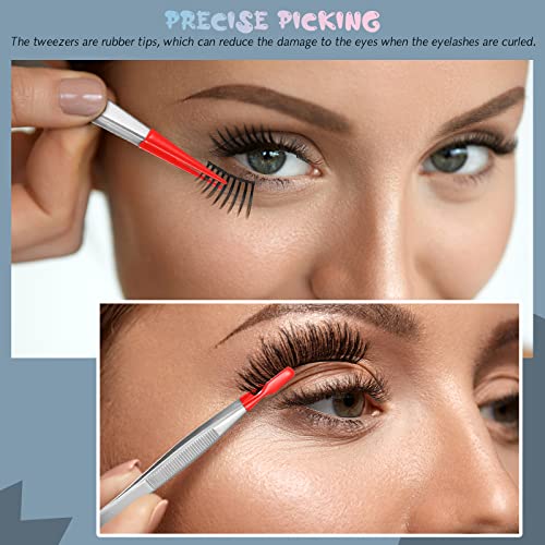 Honoson 3 Pieces Rubber Tipped Tweezers for Crafting Set - PVC Coated Flat, Straight & Bent Tips Stamps, Beads, Jewelry(Red) - color: Red
