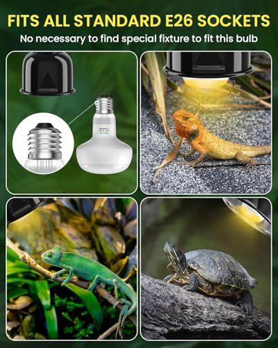 GlowUp UVA UVB Light Bulbs for Reptiles E26 Combo Pack 110V - 100W Reptile Heat Lamp Bulb + 26W 10.0 UVB Bulb Provide Heat, Light, D3 and UV for Bearded Dragon, Tortoise, Lizard