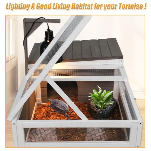 Ketive Tortoise Habitat Large Wooden Tortoise House Indoor & Outdoor, Reptile Cage for Small Animals-Leakproof Tray (Grey, 23" D x 38.98" W x 14.5" H) - size: 23"D x 38.98"W x 14.5"H